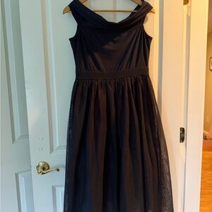 Elegant Navy Off-Shoulder Women's Dress